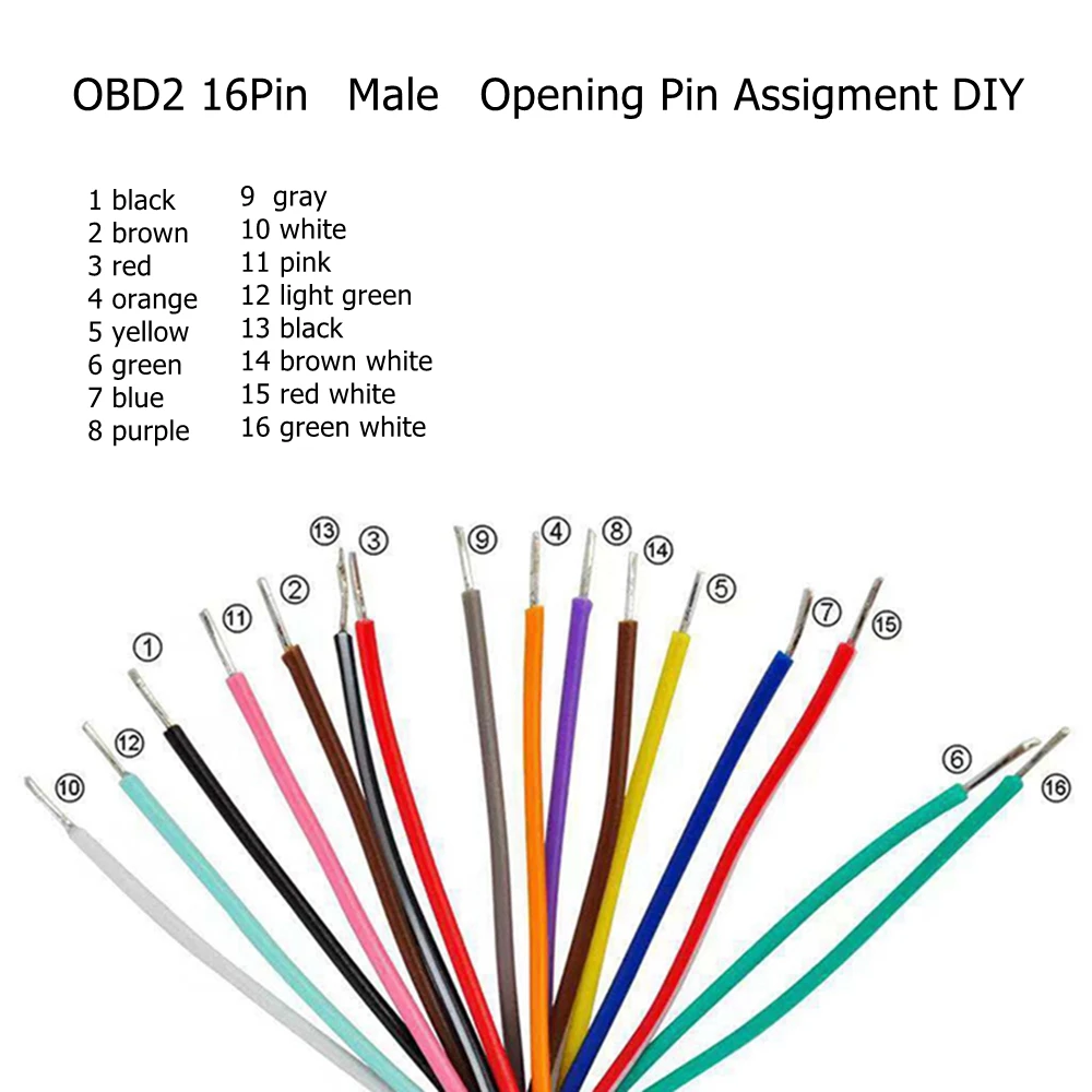 OBD2 16Pin Male Plug Connector For ELM327 Extension Adapter OBD Cable OBDII EOBD ODB2 16 Pin OBD 2 Adaptor Opening Female Cable