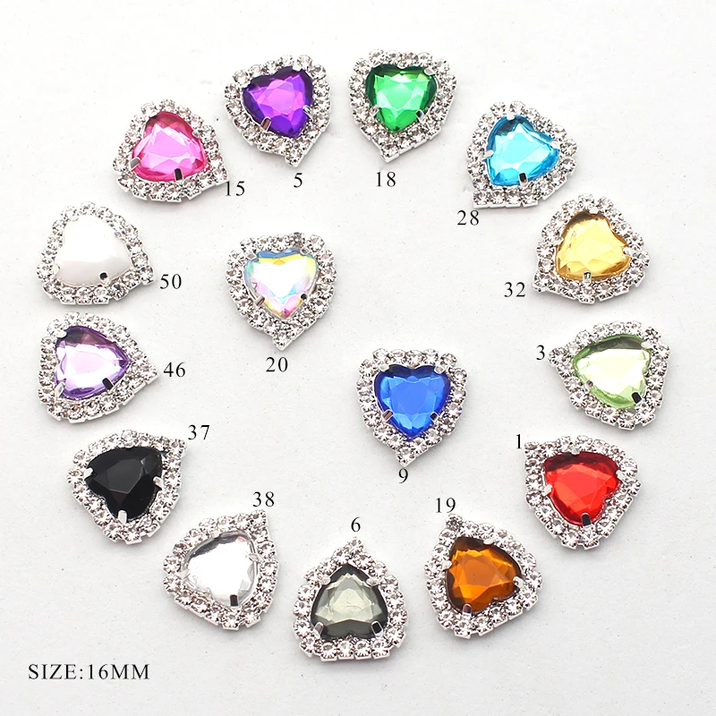 New Fashion10Pcs/Lot16MM Flat Back Heart Rhinestone Buckle Jewelry Accessories DIY Handwork Sewing Decoration Metal Accessories