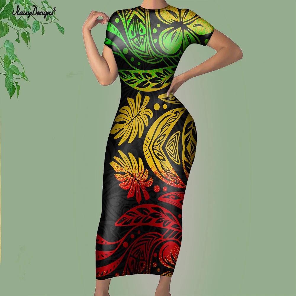 Noisydesigns New Trend Sexy Bodycon Dress For Women Polynesian Tapa Pattern Club Lady Long Tops 4XL Vestidos Dropship