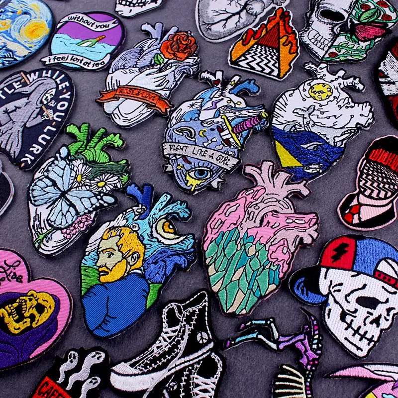 DIY Heart/Embroidery Patch Van Gogh Embroidered Patches For Clothing Iron on Patches On Clothes Stripe Punk Patch Sticker Custom