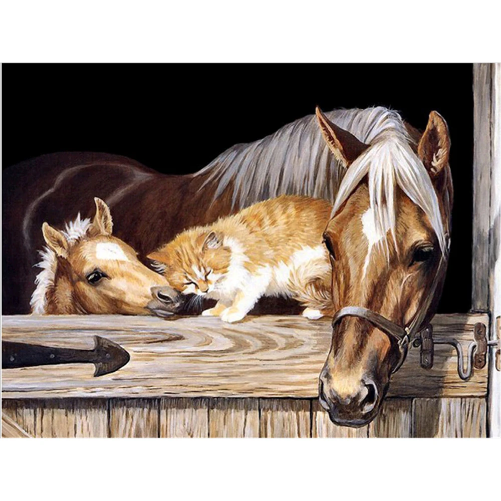 Two Horse Animal DIY Cross Stitch 11CT Embroidery Kits Craft Needlework Set Printed Canvas Cotton Thread Home     Dropshipping