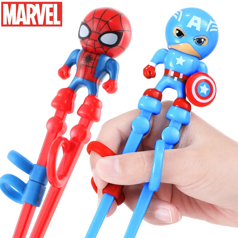 1 Pair Disney  Cartoon 3D Chopsticks Children Training Learning Chopsticks Hero Doll Silicone Ring Children\'s Tableware Set