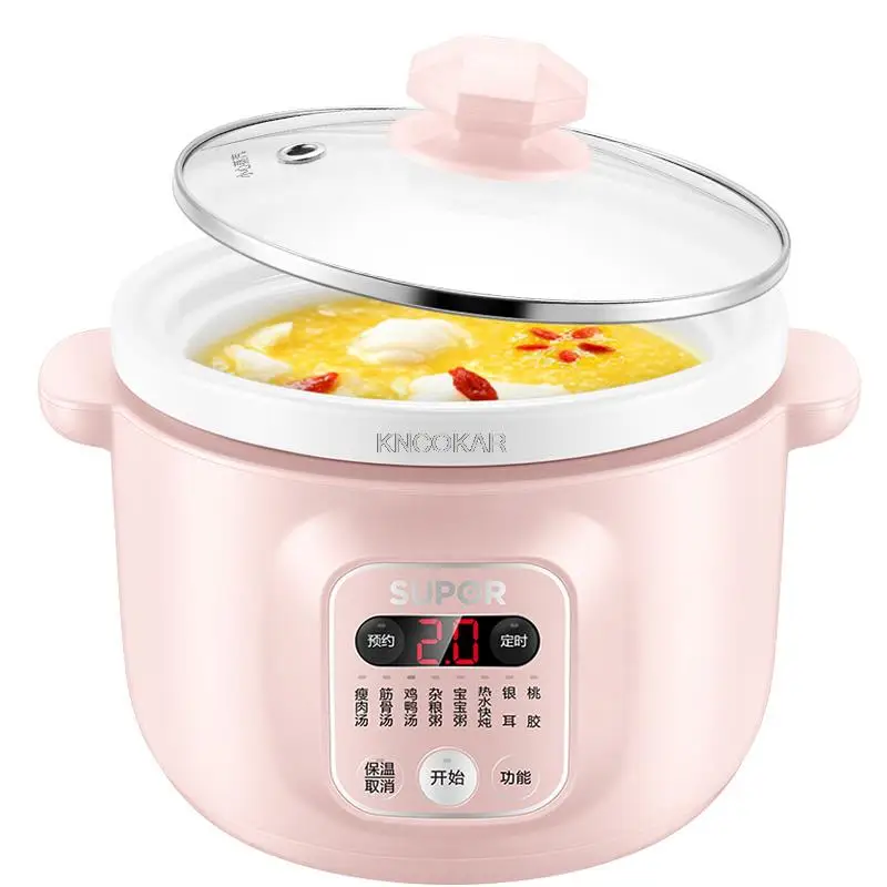 220V 2L Mini Electric Stewing Pot Automatic Household Slow Stewer Portable Dessert Porridge Pot Multi Cooker