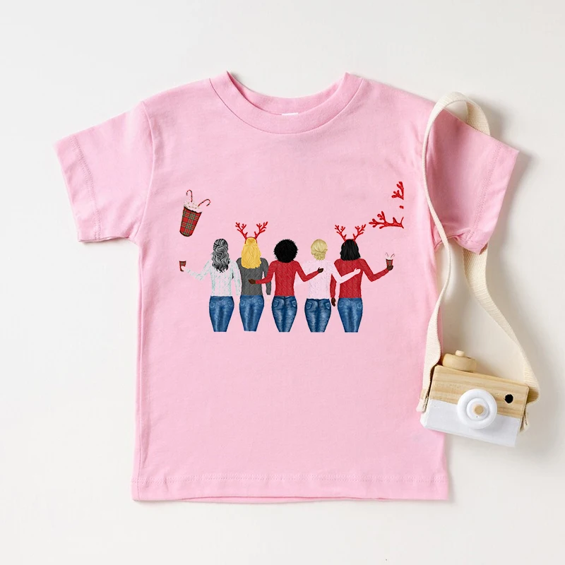 

Girls Friends T Shirt Merry Christmas T-Shirt Kawaii Deer Antlers Tshirt Boy Girl Tshirt Short Sleeve Tees Hip Top