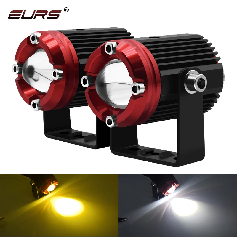 EURS 2x Motorcycle LED Headlight Projector 3000K 6000K Color ATV Scooter Driving for Cafe Racer Light Auxiliary Spotlight Lamp