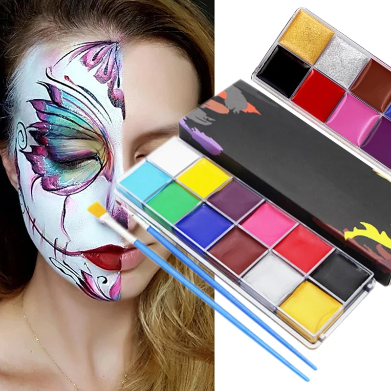 

12 Colors Oily Face Painting Paint/Pigment Body Art Paint Makeup Halloween Party Safe Paints with Brushes Drama Make Up Supplies