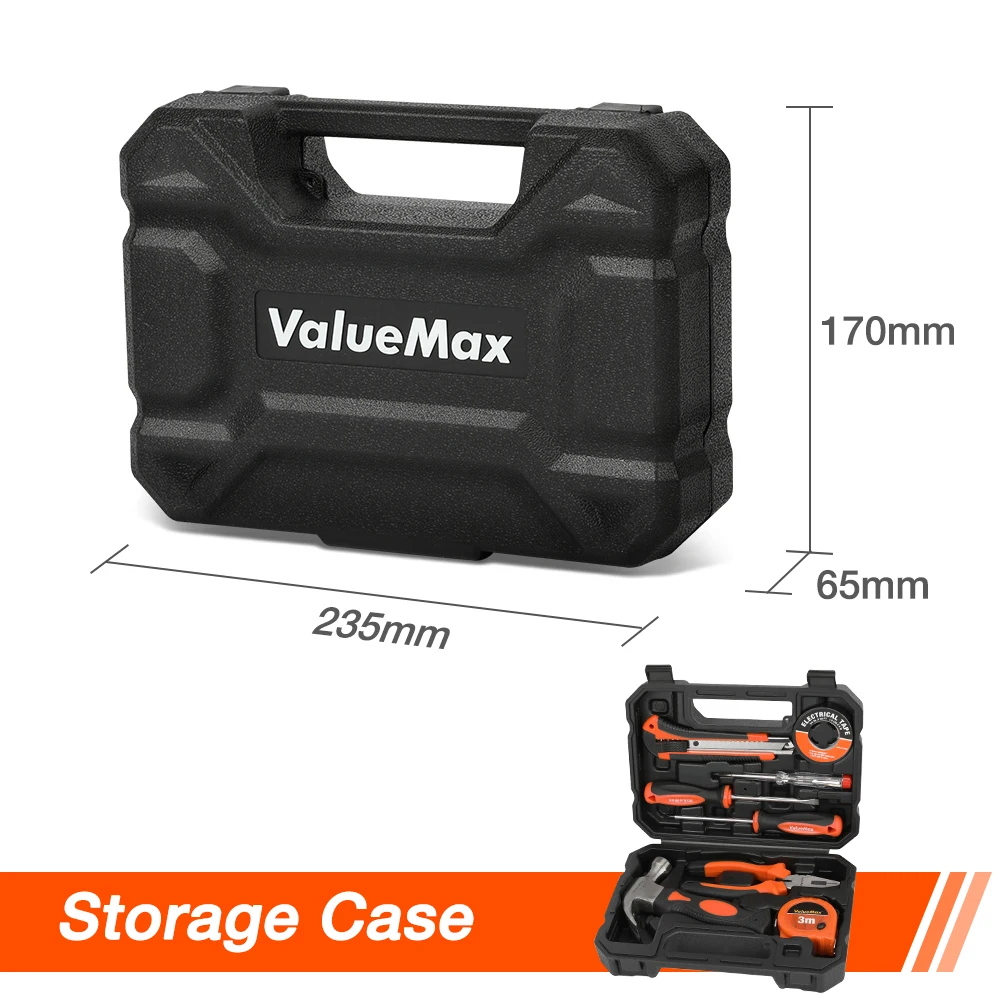 ValueMax 8PC zestaw domowych narzędzi prosty zestaw narzędzi do naprawy domu ze śrubokrętem długopis testowy szczypce nóż przenośne narzędzie Box