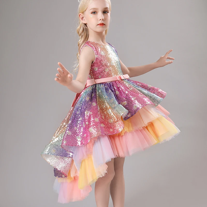 Girl's Princess dress Birthday Party Piano costume Summer style Sequins Sweep train Dress