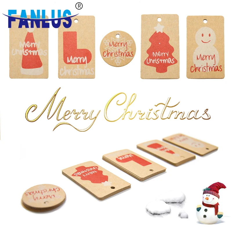 50pcs Christmas Tags Kraft Paper Card Tags Tag Christmas DIY Gift Packaging Decoration Card Santa Claus Christmas Party Supplies