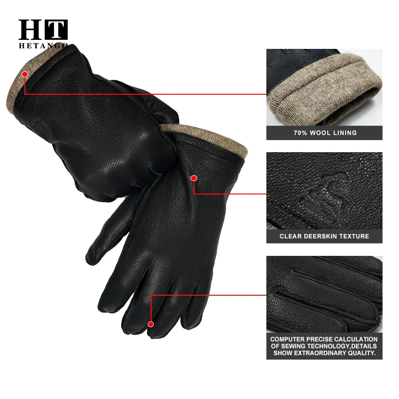 2020 New Best Selling Fashion Simple Winter Men\'s Deerskin Gloves Warm Soft Outer Seam Driving Leather Gloves 70% Wool Lining