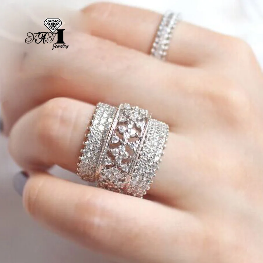 YaYI Fine  Jewelry Fashion Princess Claw Set Cut White Cubic Zirconia Silver Color Engagement Wedding Party  Lovers Gift  Rings