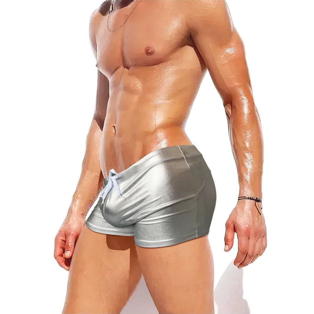 New Mens Nylon Swimming Trunks Sexy Shining Bathing Suit Sponge Cup Push Up Swimwear Fashion Male Sport Beach Surfing Briefs