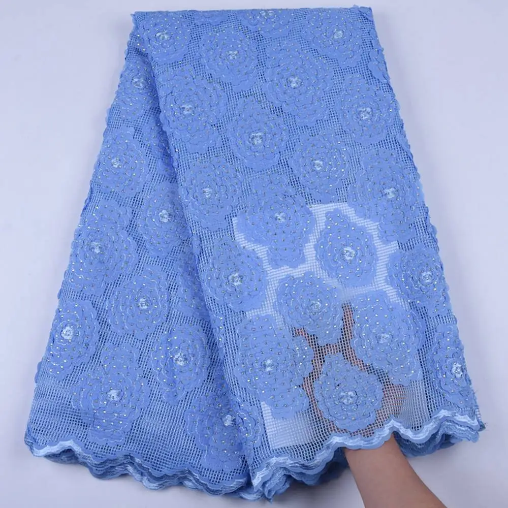 

Latest Sky Blue French Lace Fabric Embroidered African Tulle Lace Fabric With Stones African Lace Fabric For Wedding Dress S1699