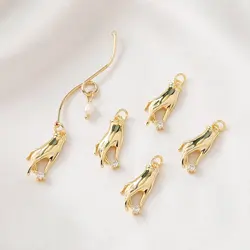 2PCS 14k Gold Plated Hand Shape Pendant Rhinestone DIY Earrings Charms for Jewelry Findings Making Supplies Brass Accessories