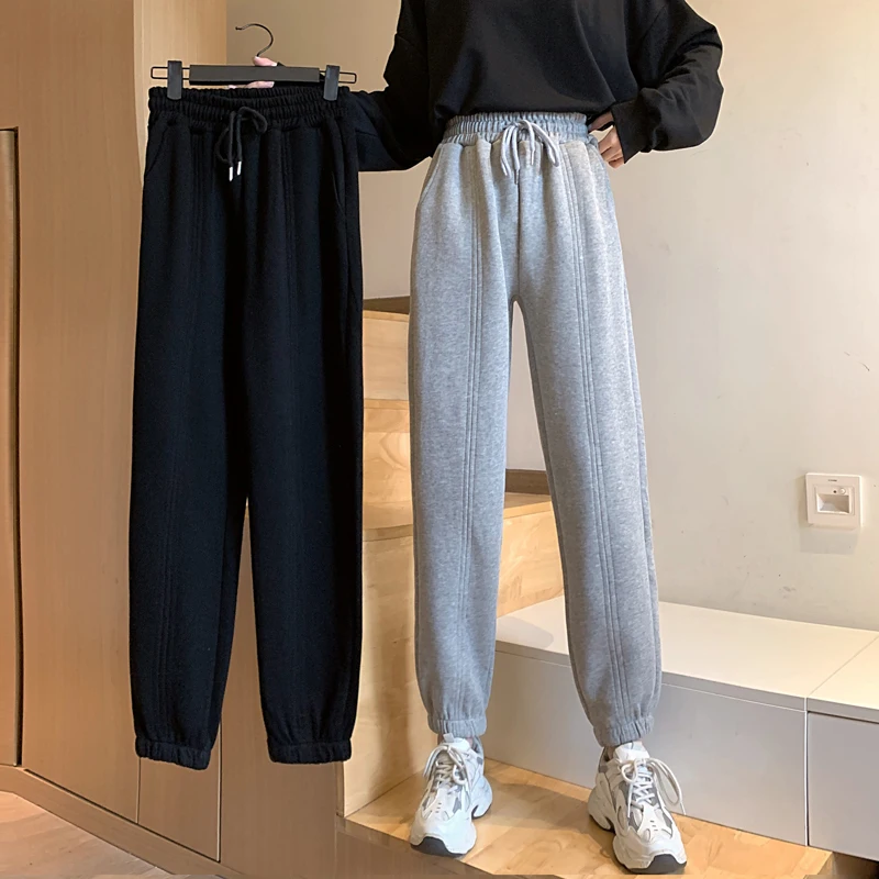 

Autumn Winter Sweatpants Women High Waist Thick Fleece Casual Harem Pants Korean Style Street Wear Black Gray Sport Trousers