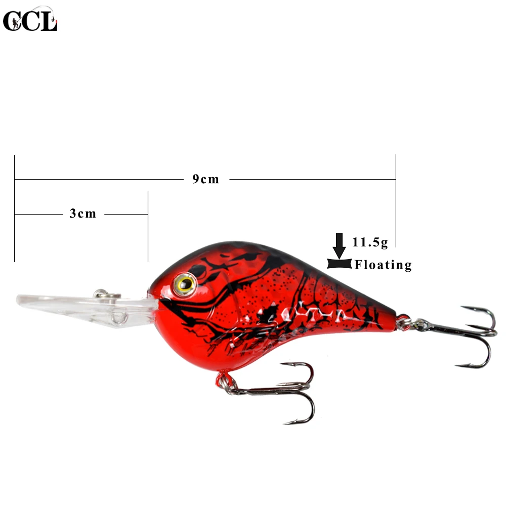 CCLTBA 9cm 11.5g Deepwater Crankbait Fishing Lure Hard Plastic Body Crank Bait Lure Floating Bass Fishing Lures