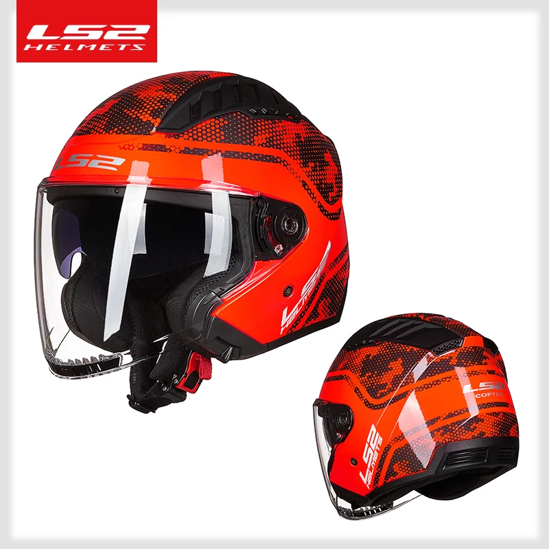 Originele LS2 Copter Retro Moto Rcycle Helm Met Dual Lens Scooter Man Vrouwen Vintage Capacete Ls2 Of600 Open Gezicht Casco moto