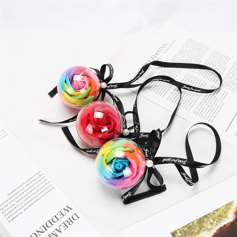 Car Rearview Mirror Rose Hanging Ornaments Car Pendant Everlasting Rose Soap Flower Decoration Colorful Pendant Gifts