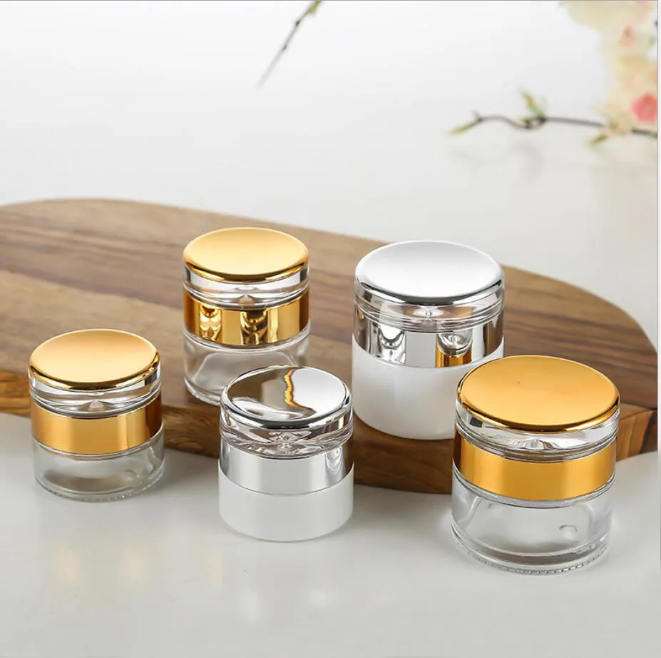 30G transparent glass bottle/jar pot tin for cream/serum/moisturizer/eye essence scrub mask/skin care/ cosmetic packing
