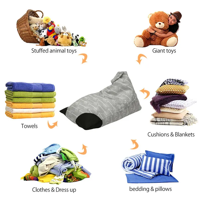 Portable Bean Bag Sofa Cover Large Storage Bag for Child Stuffed Animal Toys Stripe Chair Sofas Clothes Cushion Organizer