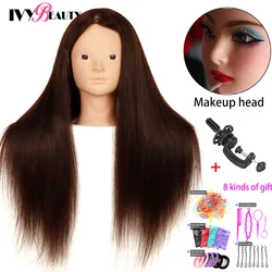 85% Real Human Hair Makeup Training Head With Hair For Hairdressing Hairstyle Hairdresser Practice Cosmetology Manikin Doll Head
