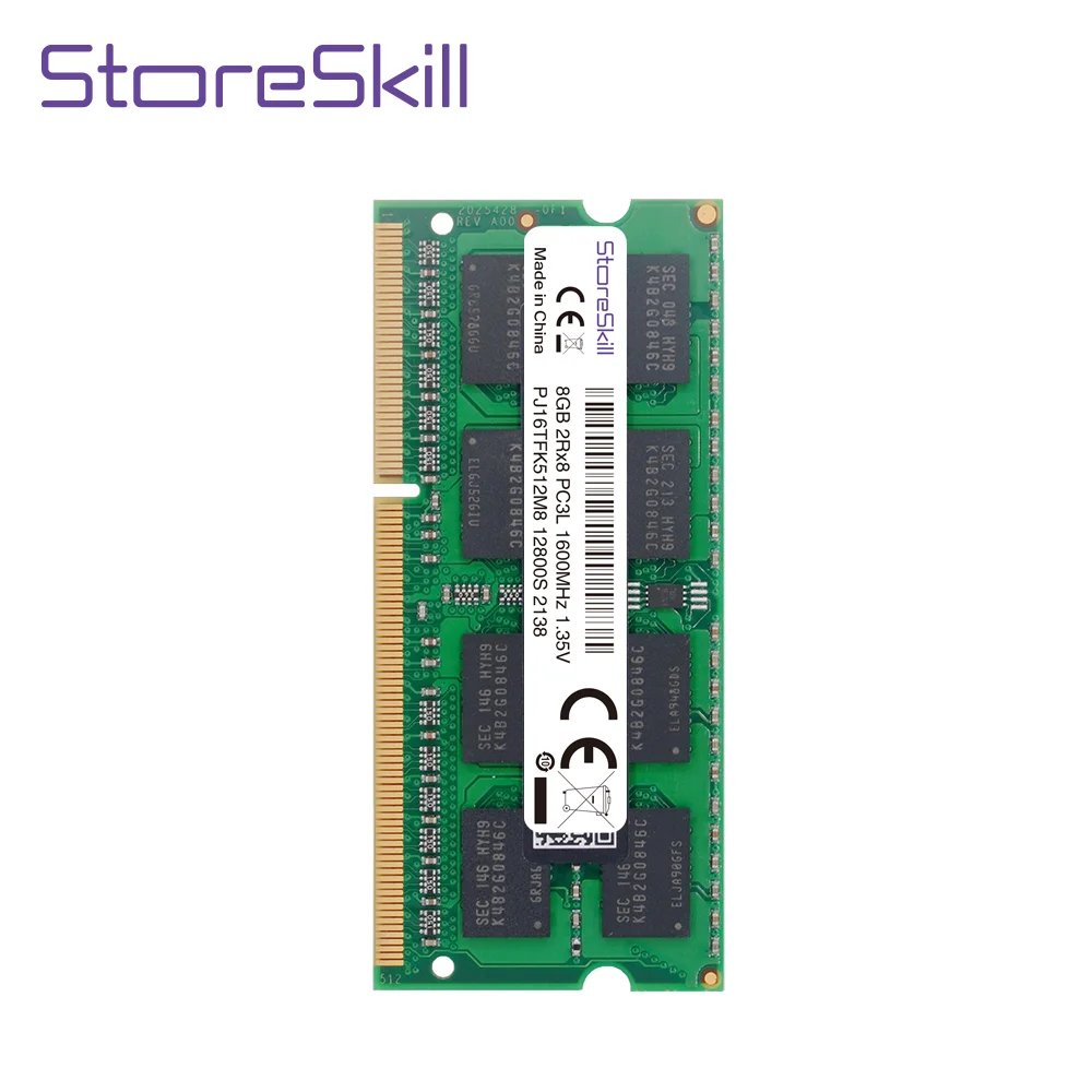 StoreSkill Memory DDR3L Notebook 4GB 8GB 10600 1333 12800 1600 لأجهزة الكمبيوتر المحمول DDR3 Ram SODIMM Memoria