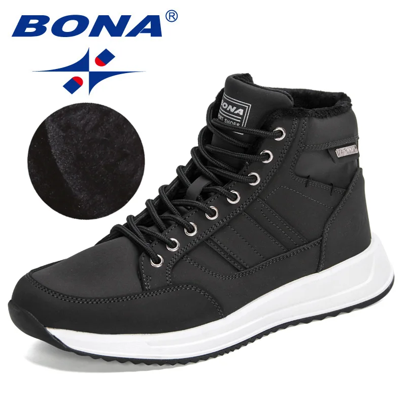 BONA 2022 New Designers Plush Ankle Snow Boots Men Protective Wear-resistant Sole Boots Man Warm Winter Walking Boots Mansculino