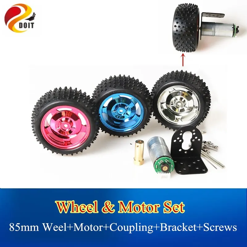 A Wheel Set Diameter 85mm Width 38mm Plastic Wheel+DC Motor+Coupling+Universal Bracket Car Tires For RC Car Tank Chassis DIY