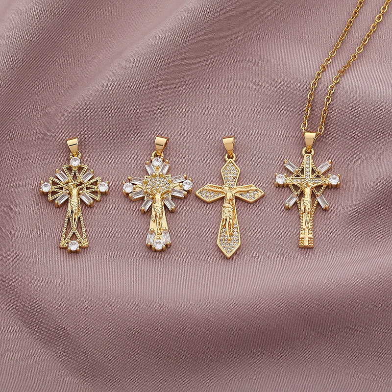 Christian CZ Jesus Cross Necklace For Women Men Stainless Steel Chains Religion Cross Pendants Choker Jewelry Prayer Gift