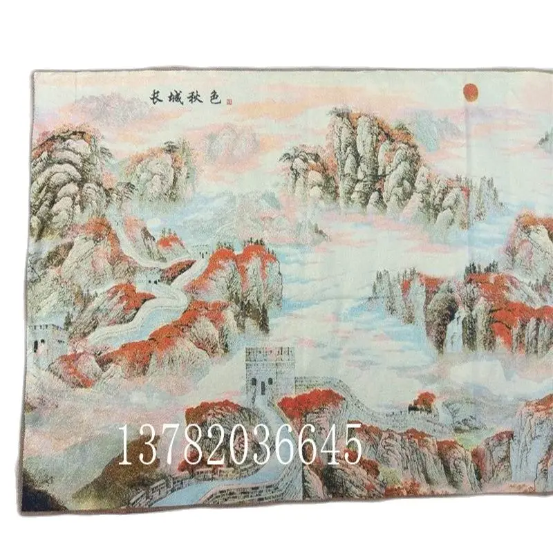 Chinese Handmade Silk Hanging Painting Landscape Painting  Of  The Great Wall Autumn Scenery