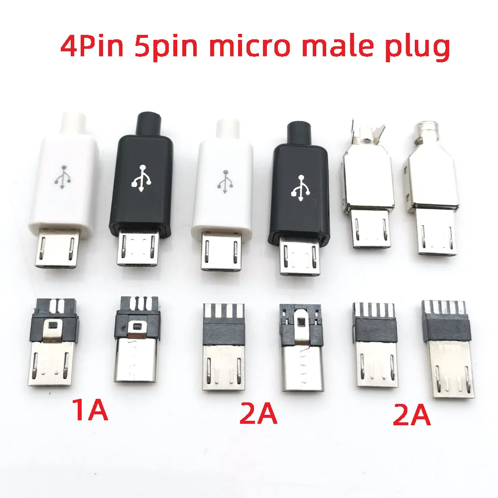 4/3 in 1 Micro USB Male plug connector 4 5pin Black/White welding Data OTG line interface DIY data cable accessories 1A/2A