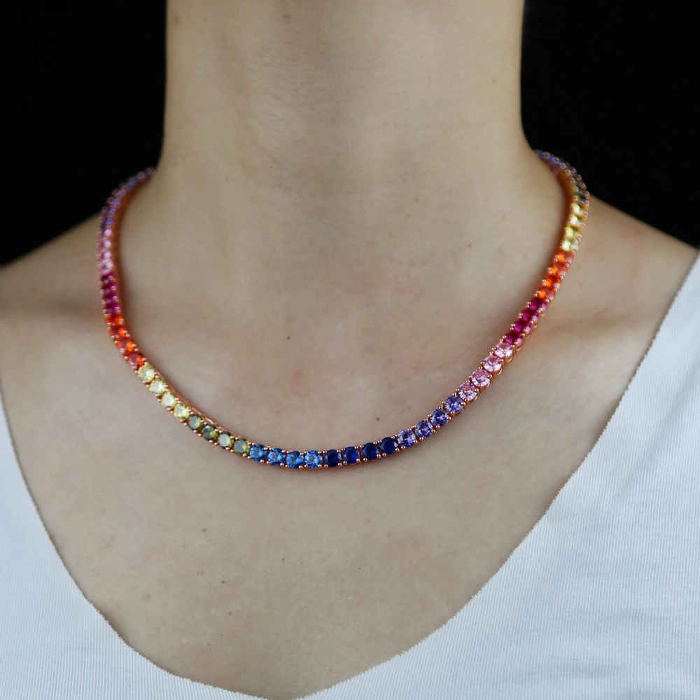 Aneneiceera Collier Arcobaleno Cz Cristallo Perline Strass Oro Quadrato Girocollo Gioielli Per Donne