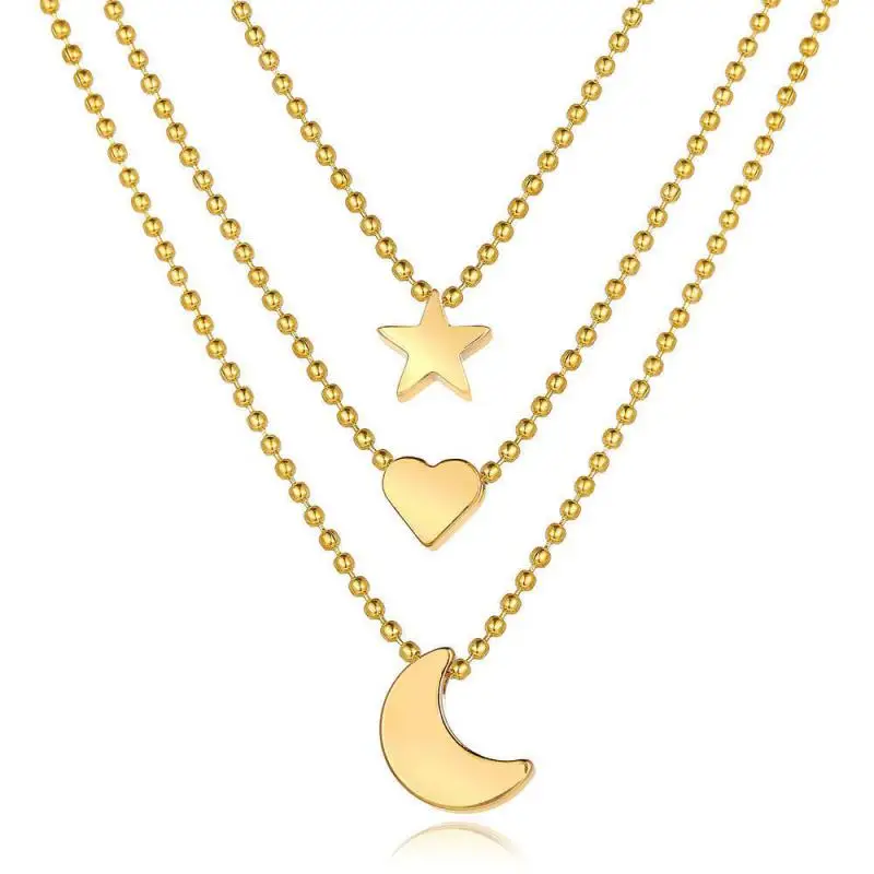 Punk Girl Fashion Necklace 2020 Korean Temperament New Necklace Simple Star Moon Love Multi-layer Necklace Women Bohemio