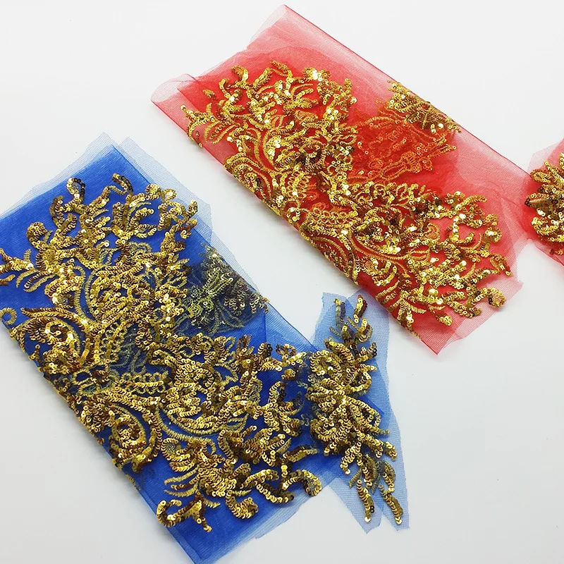 Net Yarn Sequins Gold Thread Feather Applique Phoenix Corsage Embroidery Cloth Patch Dress Stage Decoration Accessories