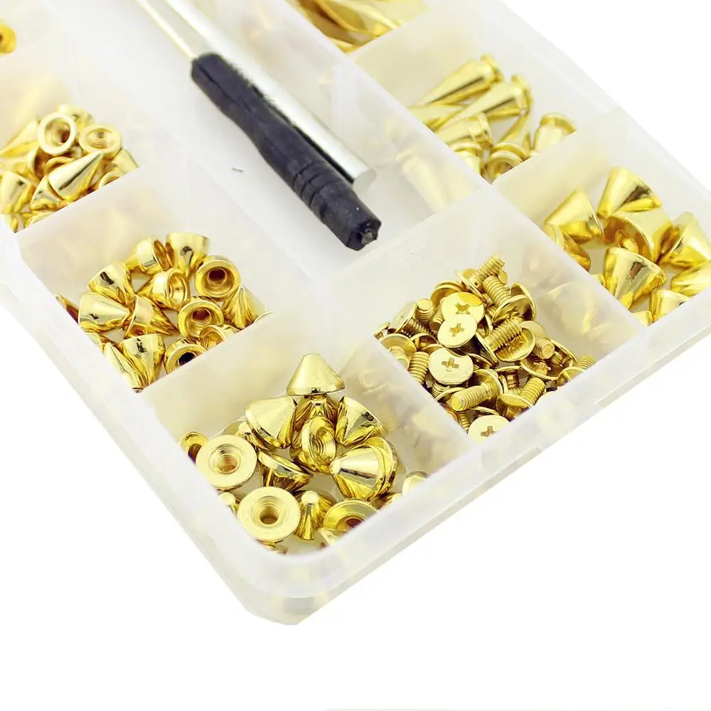 Mixed 11 Designs 125pcs Gold Studs And Spikes For Clothes DIY Punk Rock Rivets For Leather Craft Bag Handmade Accessary Remaches