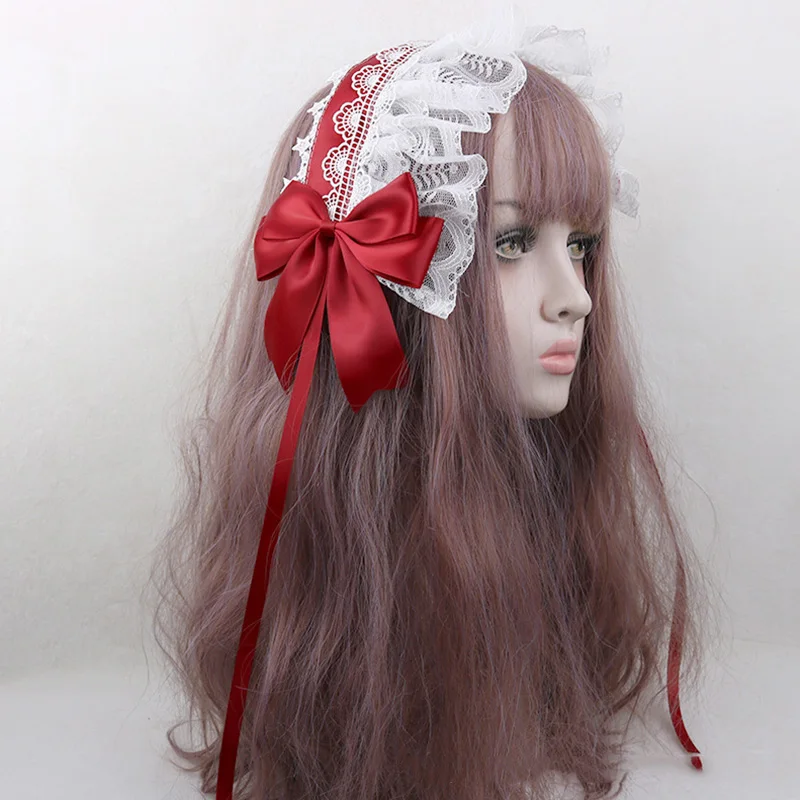 Accessori per capelli Lolita con fiocco in pizzo Kawaii giapponese accessori per capelli cameriera in pizzo decorazioni per capelli fascia per capelli gotica Vintage Cosplay Prop Anime