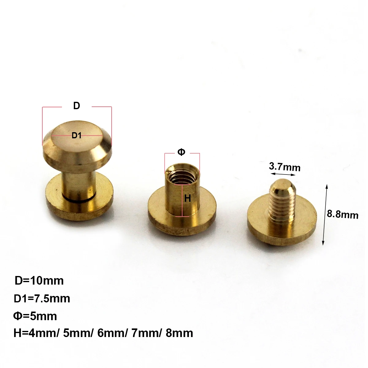 10pcs Solid Brass Concave Head Binding Chicago Screws Nail Rivets for Photo Album Leather Craft Studs Belt Wallet Fasteners