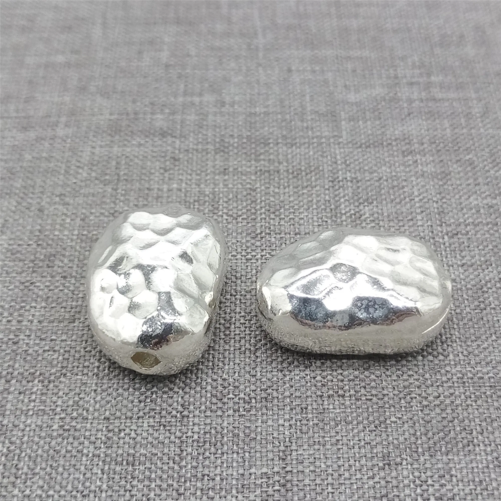 925 Sterling Silver Shiny Hammered Nugget Bead Spacer for Bracelet Necklace