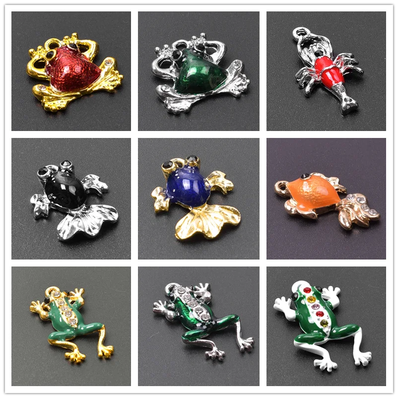 5pcs/Lot Goldfish Pendant Green Frog Charms For Jewelry Making Accessories Rhinestone DIY Earring Bracelets Handmade Materials