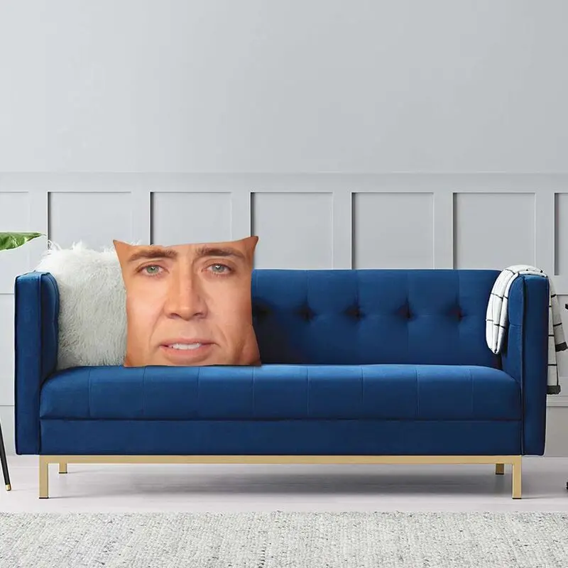 Nordic Nicolas Cage Face Square Pillow Case Home Decor Funny Meme Cushions Throw Pillow for Living Room Double-sided Printing