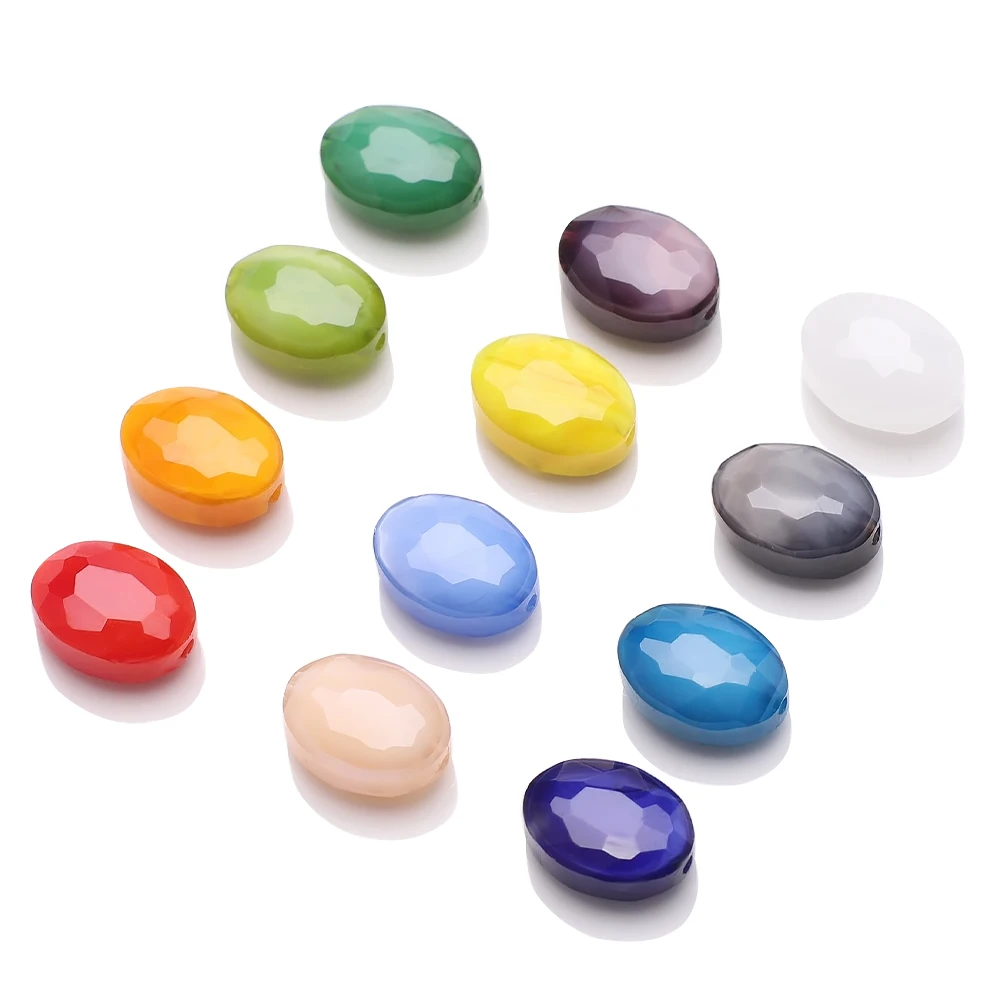 30Pcs Faceted Glass Oval Bead Flat Shape 9x12mm Crystal Pendant Craft Material Jewelry Supplier DIY Making Earing Accessories