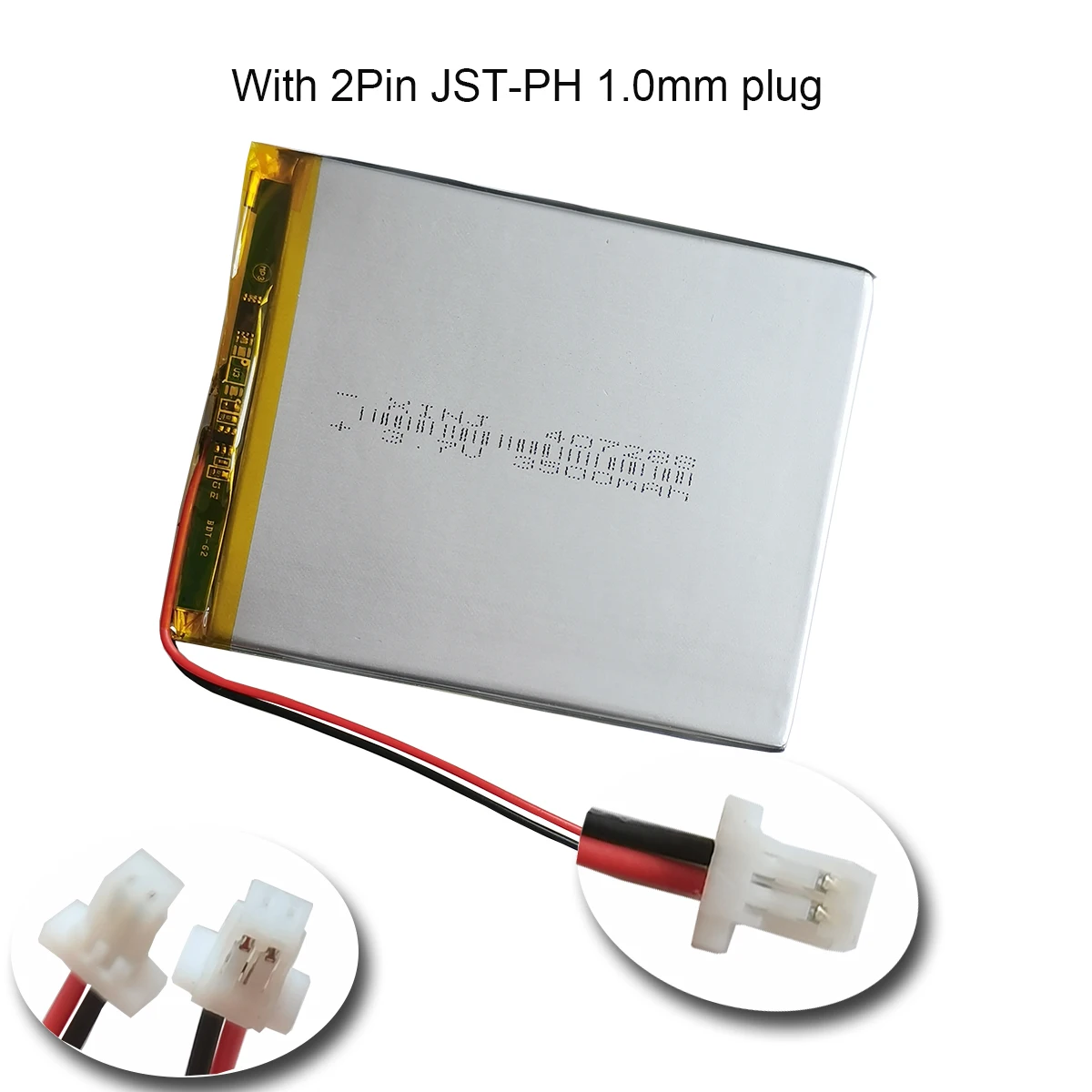 

3.7V 3500mAh 12.95Wh 407288 Rechargeable Polymer Li Lithium Battery 4mm Thick JST 2pin 1.0 1.25 Plug For GPS Tablet PC 047288