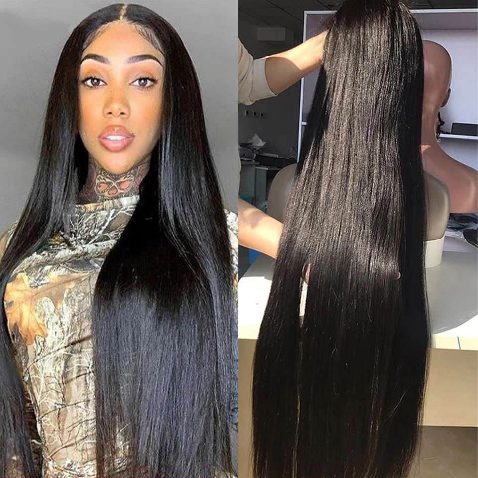 Queenlike 13x4 Transparent 34 Inch Bone Straight Lace Front Human Hair Wigs For Black Women Pre Plucked Brazilian Frontal Wig