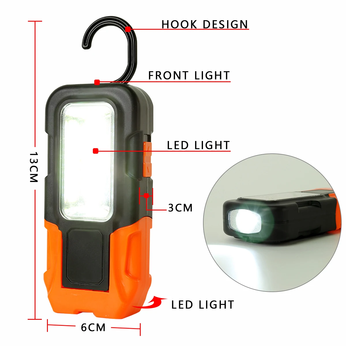 Linterna LED COB portátil con imán fuerte, 3 modos, funciona con batería, linterna lateral impermeable, MIni antorcha para acampar al aire libre