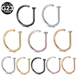 1PC G23 Titanium D Shape Nose Hoop Ring Nose Stud Nostril Piercing Fake Nose Ring Sexy Women Body Piercing Jewelry 20G 18G
