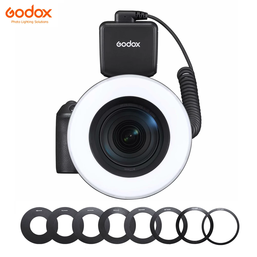 

Godox RING72 Macro LED Ring Light CRI 96+ 5600K + 8 Lens Adapter Rings for Canon Nikon DSLR Camera Close-up Photography