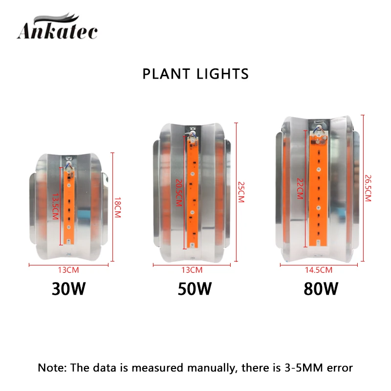 Lâmpada impermeável de crescimento vegetal de espectro completo, COB, 30W, 50W, 80W, CA 110V, 220V, 380-780mm, hidroponia, plantando flores