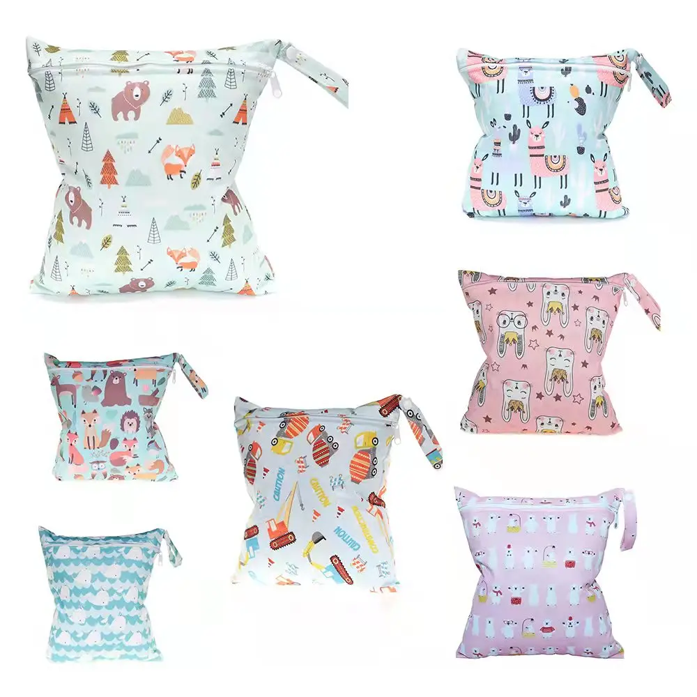 15 colors Waterproof Wet Bags digital print diaper bag can wash urine bag lovely animal pattern single zipper nappy bag