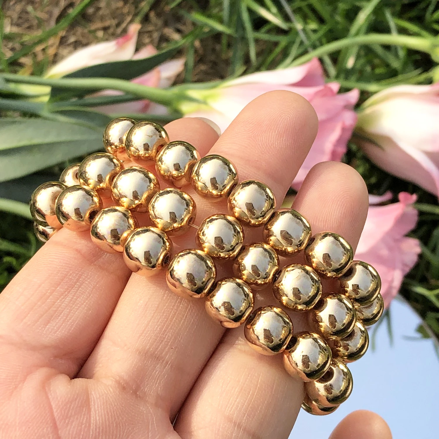 Natural Stone KC Gold Plated Hematite Smooth Round Loose Spacer Beads For Jewelry Making DIY Bracelet Accessories 2/3/4/6/8/10mm