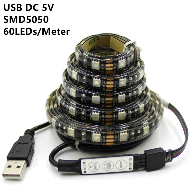 Striscia LED USB 5V SMD5050 RGB LED intercambiabile illuminazione di sfondo TV 50CM 1M 2M 3M 4M 5M luce LED flessibile fai da te